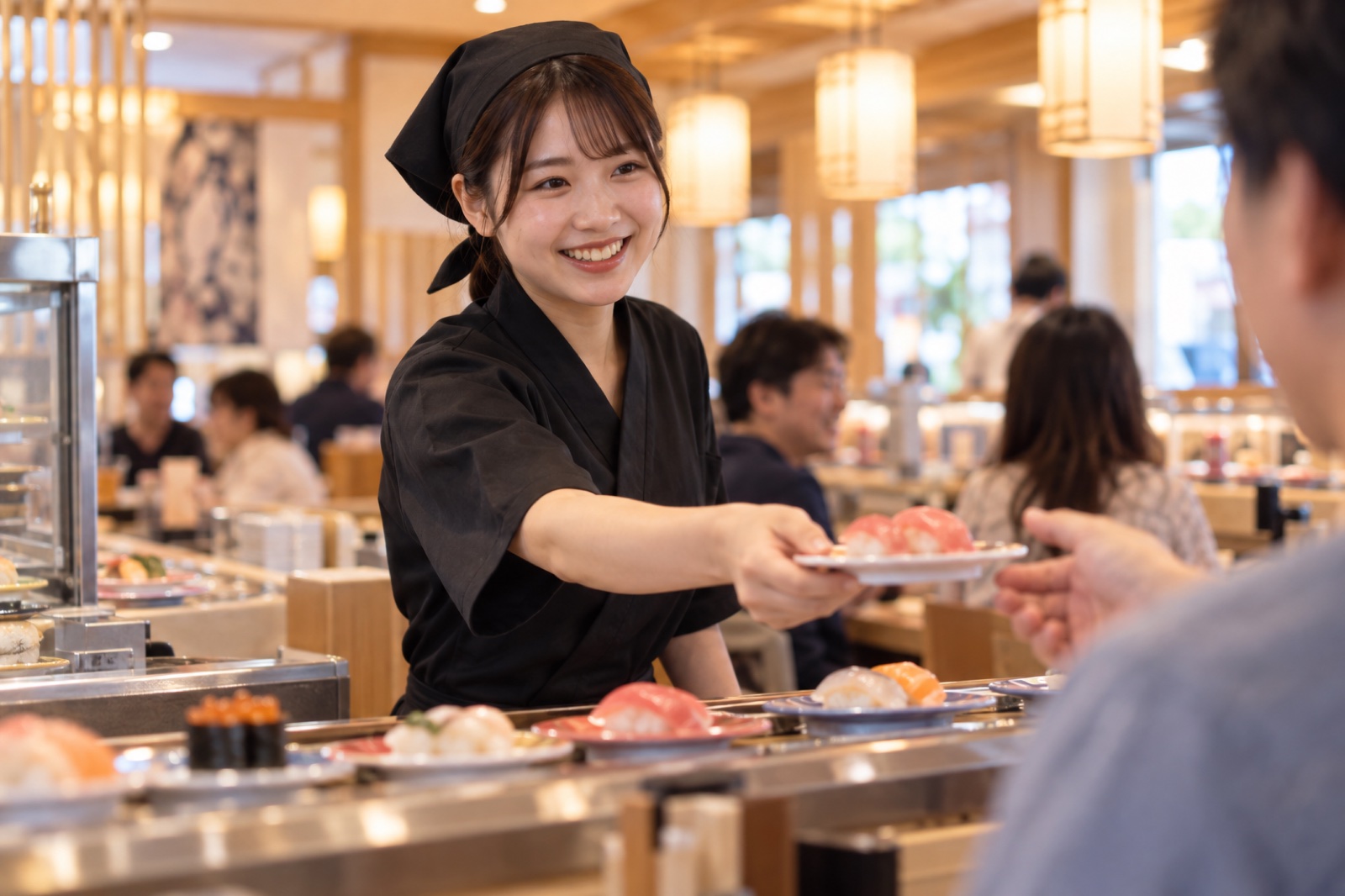 ホールで接客するスタッフ